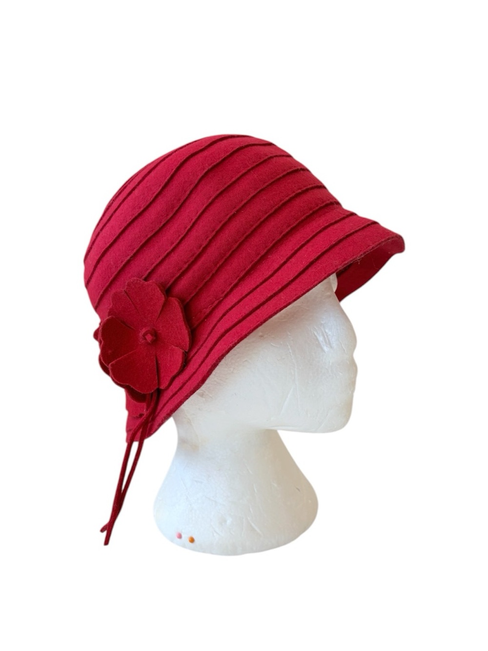 Red Wool Flower Cloche Hat